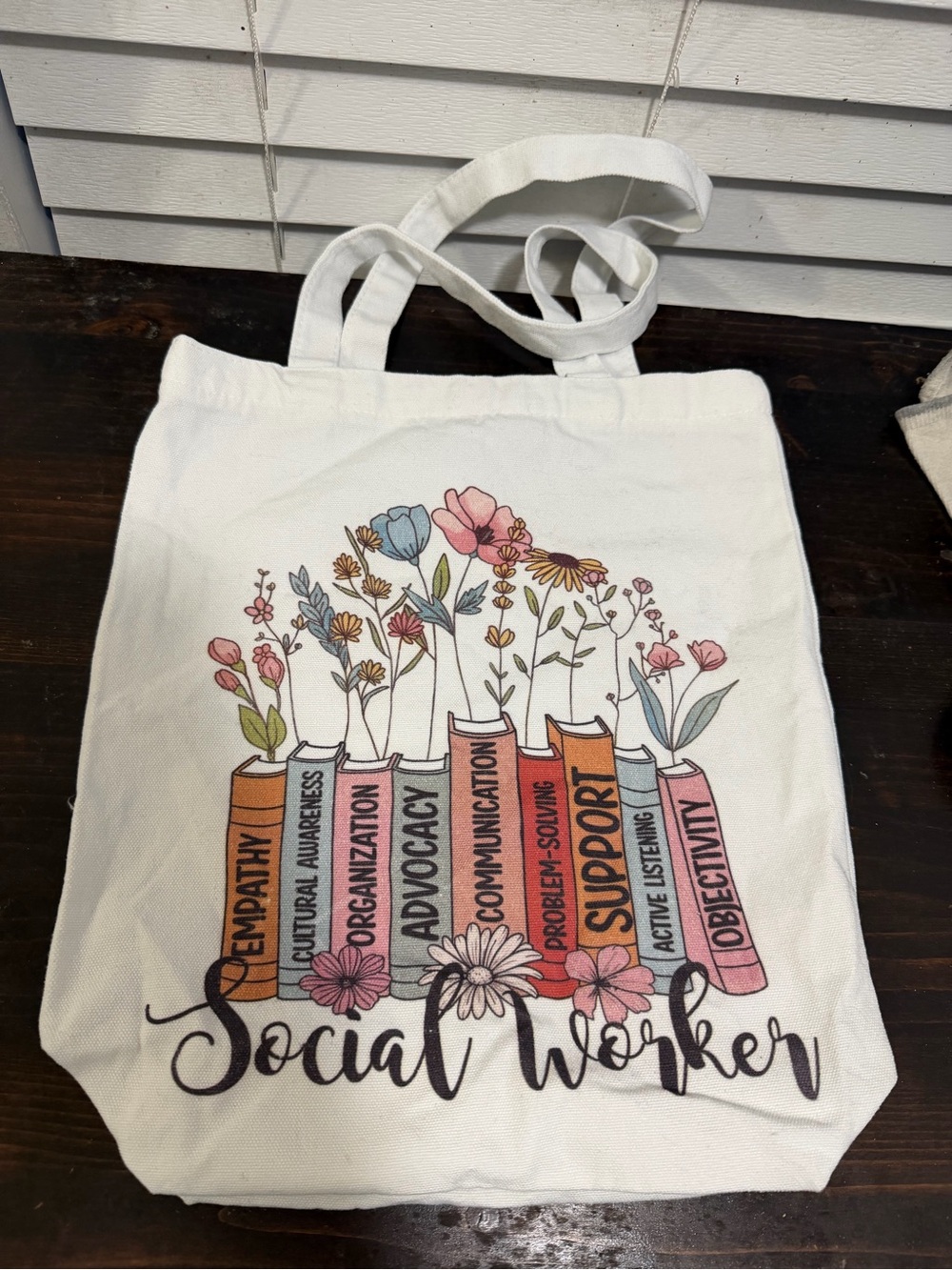 White Floral Books Social Worker Canvas Tote